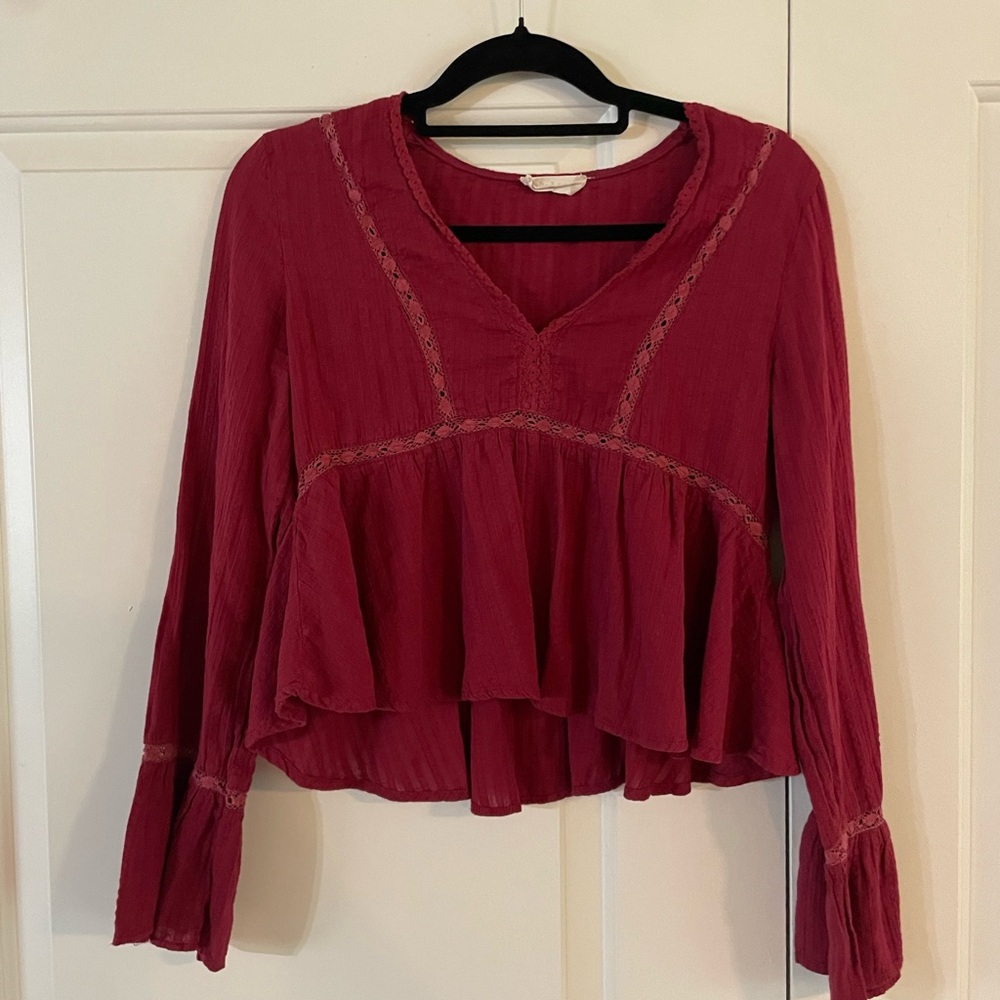 Altar’d State Wine Flare Sleeve Blouse Size Medium